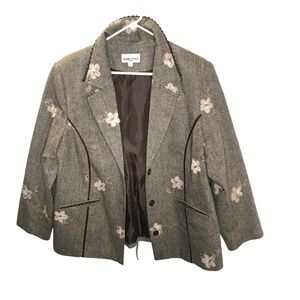 Claire France Gray Floral Blazer Jacket Corset Lace Back Detail Size 16